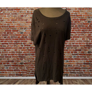 LEXI Drew - Distressed Oversized Black Tee - Size Large NWT